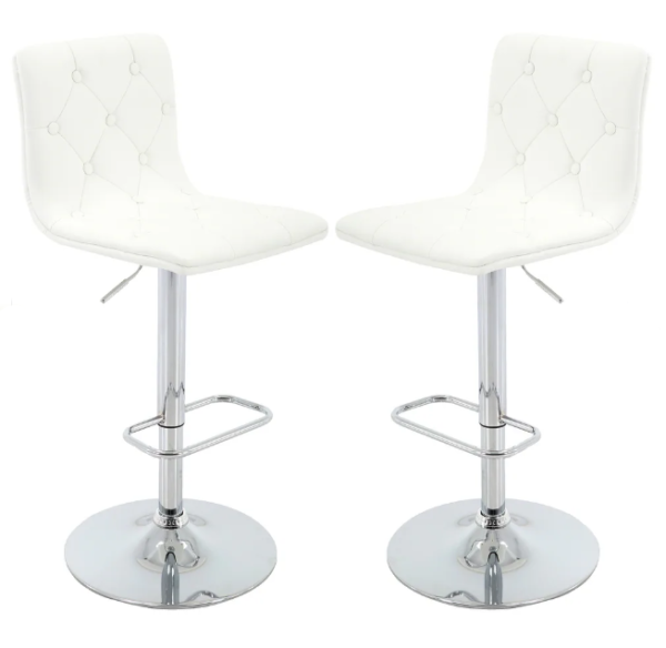 Lot of 800 Brage Living Black Tufted PU Leather Adjustable Height Barstool with Chrome Base and Footrest - White