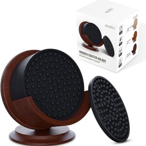 Bulk Lot of 880 units/sets of - Esatto Esatto Bar Products Smooth Wooden Coaster Sets with Holders on Pedestal (Mahogany), Holds Any Coasters of 4.25 Inches in Diameter, 8 Rubber Coasters for Drinks Plus 4 Pourers... |